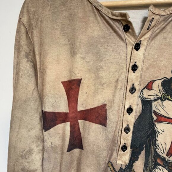 Templar Knight Crusader Long-Sleeve Women's Henley Shirt T-Shirt Size L - Picture 4 of 9